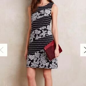 Anthropologie Maeve Effemy Floral Polka Dot Jacquard Shift Dress.